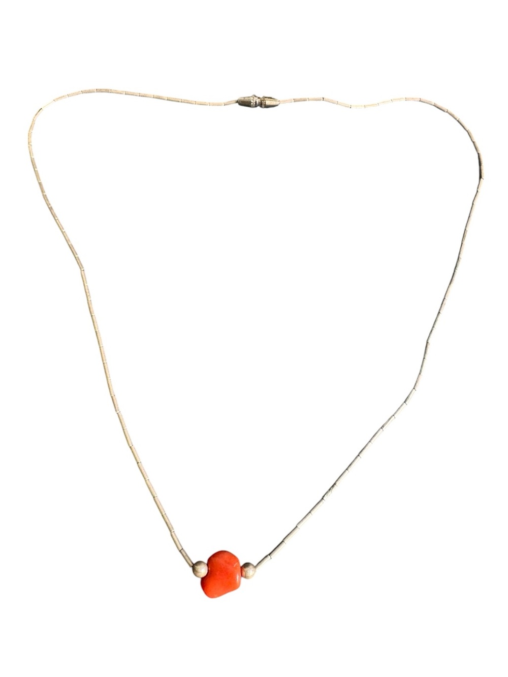 Vintage Coral Necklace Dainty Silver Bead Chain Dainty Boho Southwest Choker 70s